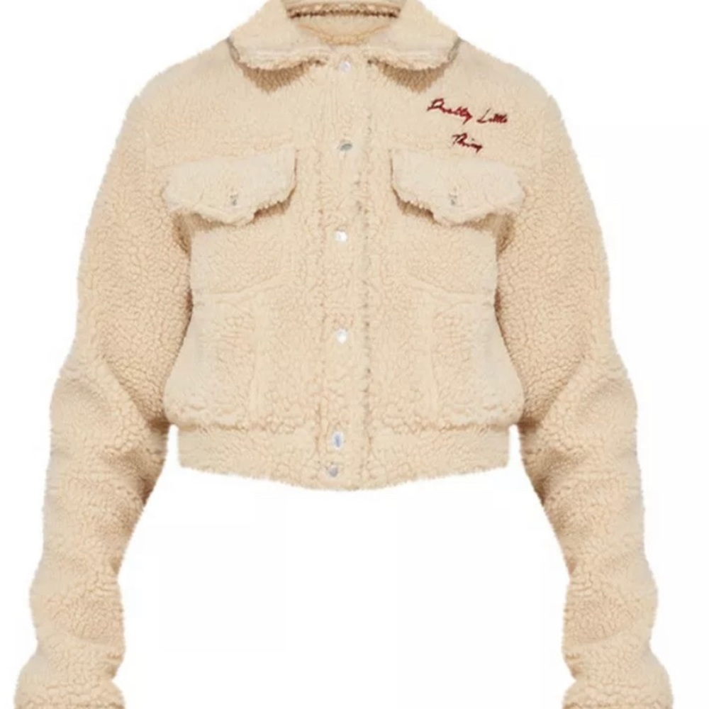 Pretty Little Thing Cream Borg Crop Jacket - 6 NWT